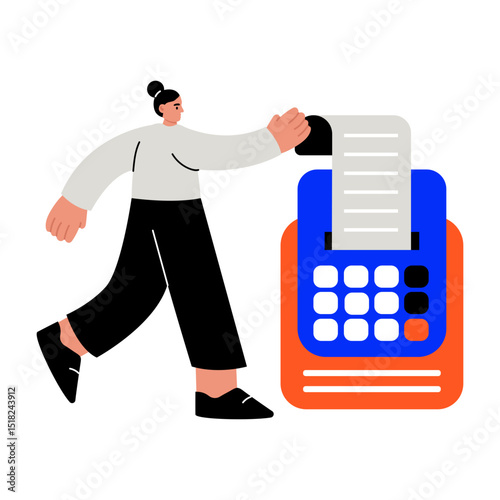 A flat style illustration showing a person receiving paper receipt