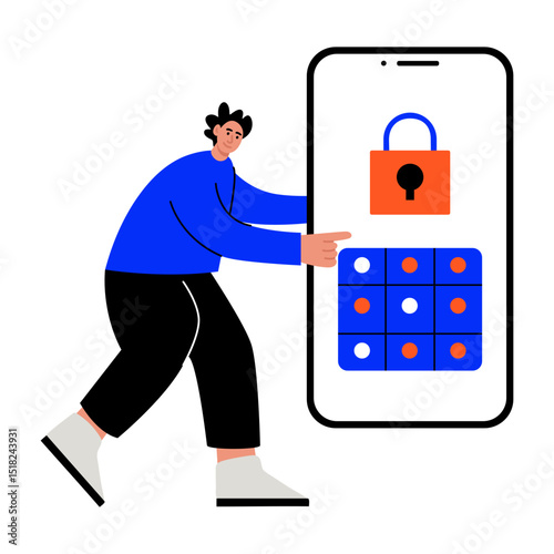 A flat style illustration showing a person changing pin