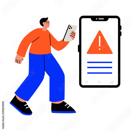 A flat style illustration showing app error on mobile phone