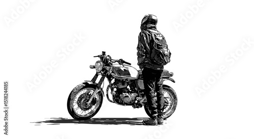 Vector black silhouette of a motorcyclist next to a motorcycle .Generative AI