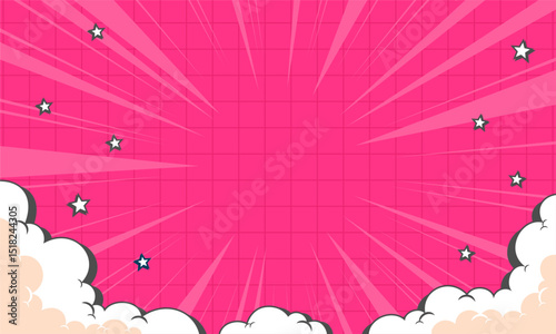 Retro comic pink background with cloud and star
