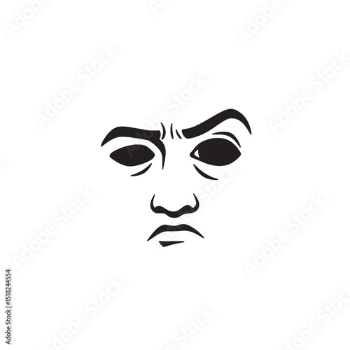 Intense Annoyance A Black and White Line Art Illustration of an Angry Face Expression