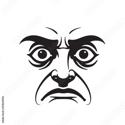 Angry Face Illustration Vector Art of a Furious Expression, Black and White Graphic Design