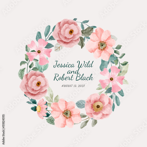 beautiful pink floral watercolor wreath