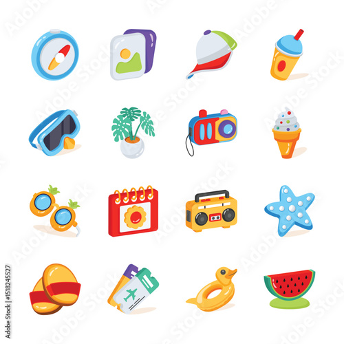 Check out latest pack of summer and vacation 2d style icons