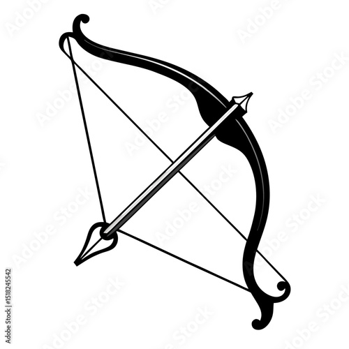 silhouette of a traditional longbow with arrows