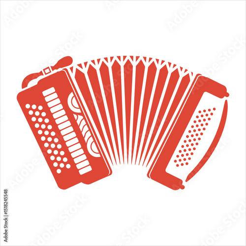 Accordion Vector Illustration. Red Musical Instrument Silhouette Design.