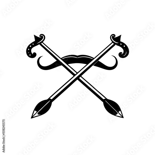 silhouette of a traditional longbow with arrows