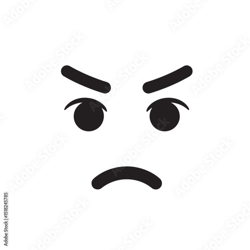 Angry Face Icon Simple, Black and White Illustration of an Annoyed Expression