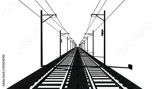 Railroad overhead lines. Contact wire.  illustration.