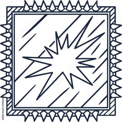 Broken glass icon, window with sharp cracks, damaged surface outline shattered pane, safety and repair warning