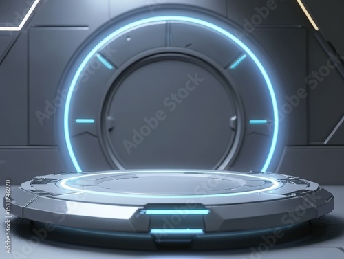high definition picture of futuristic round product podium. Highly detailed and realistic illustration, high detail, 8k