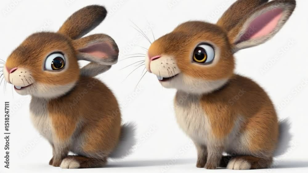 Animated Rabbits Talking Funny Adorable Animals on White Background