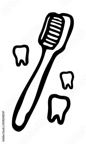 Vector illustration of a classic toothbrush, with teeth, on a white isolated background