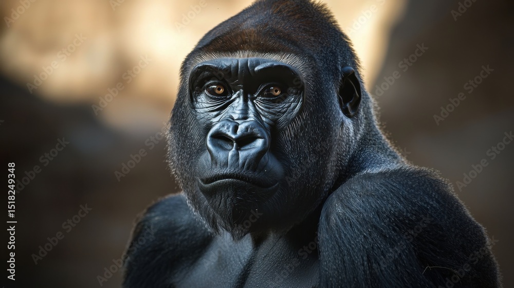 Fototapeta premium A striking portrait of a powerful gorilla, exhibiting intelligence and intense gaze.