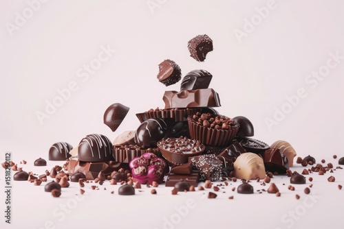 Ultra Quality Image of Pile of Chocolates with Candy in Group Isolated on White Background