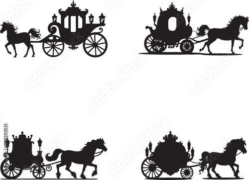Vintage Royal Horse Carriages Silhouette Illustrations of Classic Fairytale Coaches