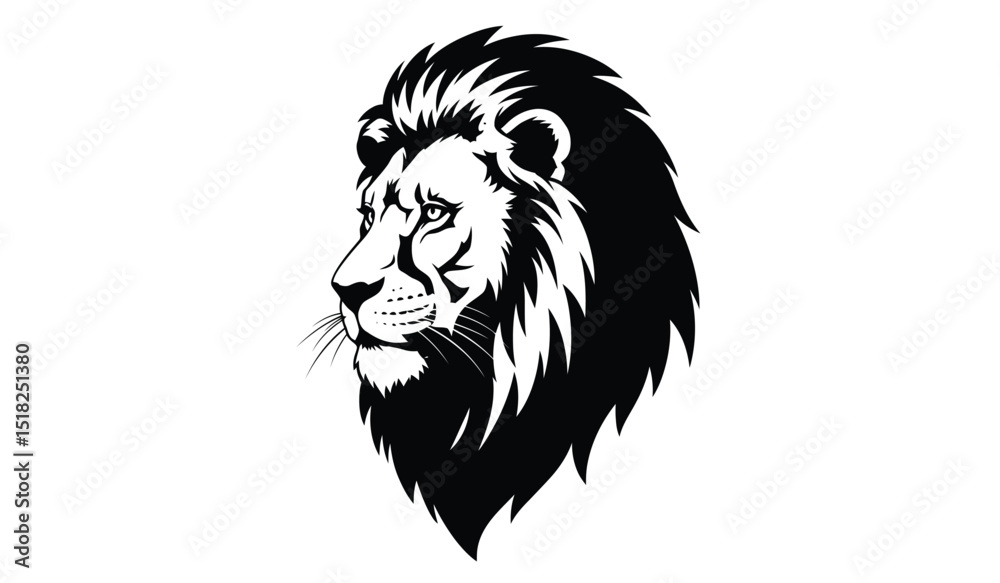 Fototapeta premium Lion head logo silhouette. Hipster emblem for t shirt design. Black vintage tattoo. Mascot for sport game team. Vector illustration.