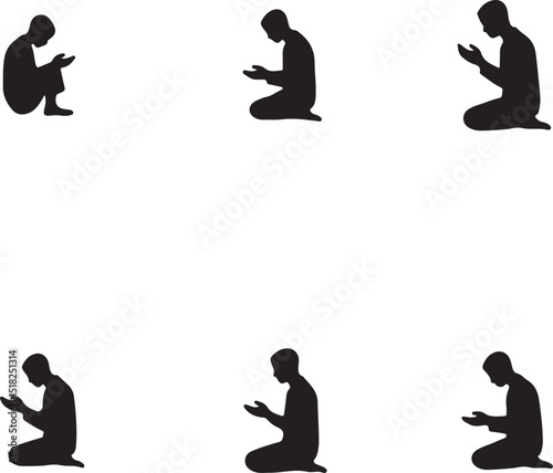 Man Praying Silhouette Set Kneeling Supplication Vector Art