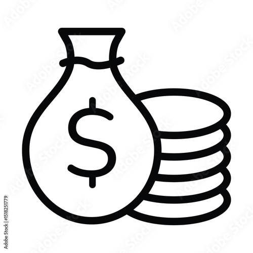 Money bag with a dollar sign and coins. Suitable for financial articles, banking concepts, savings illustrations, investment themes, and wealth graphics.