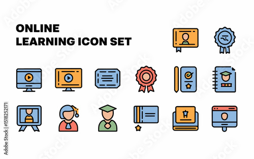 Online Learning Icon Set Modern Education Icons Digital Course Icons Elearning Web Design Elements Flat Style Colorful Icons for Website Mobile App User Interface UX Design Educational Resources      