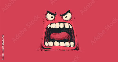 Vector eyes and angry mouth of a character on a uniform background .Generative AI