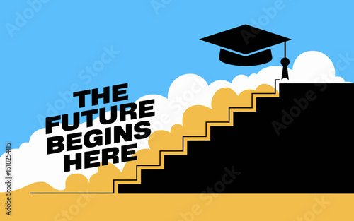 Graduation Cap on Stairs Leading to a Bright Future Success Achievement Education Growth Opportunity New Beginnings Aspirations Dreams Goals Vision Plan Strategy Steps Forward Progress Development    