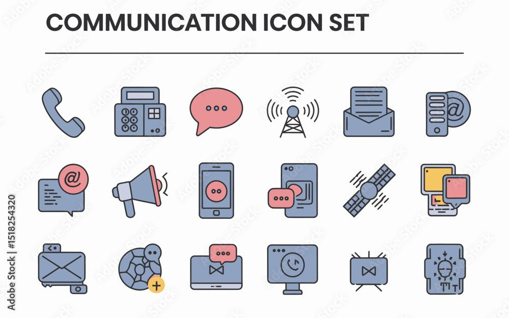 Modern Communication Icon Set Flat Design Digital Network Technology Business Social Media Email Messaging Telephone Mobile Phone Internet Wireless Technology Graphic Design Elements web app chat call