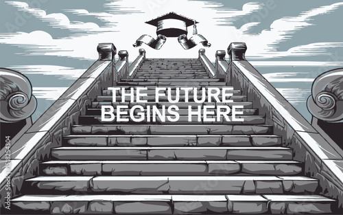 Stone Staircase Leading to the Future Graduation Success Achievement Path Education Journey Steps to Success Future Goals Aspirations Dreams Ambitions Progress Development Growth Opportunity          