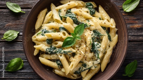 Creamy Penne Pasta with Spinach and Basil