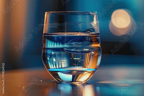 Flawless Image of a Glass of Water with a Blue Line on the Bottom
