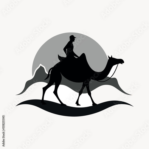 A Arabian man riding on a camel silhouette vector illustration