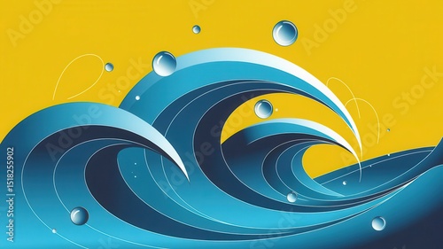 Dynamic oceanic waves against sunlit backdrop, a vibrant illustrative design