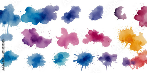 Set of colorful abstract watercolor splash brush strokes vector background. Colors watercolor paint stains vector texture background.	

