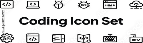 Professional Coding Icons Set Modern Design Elements for Web Development Programming Software Application Interface User Interface Development Digital Technology Clean Minimalist Style Vector Graphics