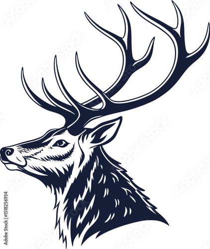 Majestic Deer Head with Antlers Vector Illustration