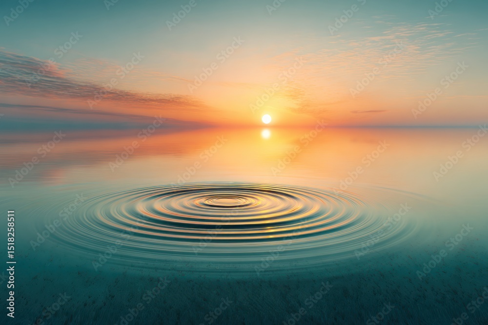 Fototapeta premium Tranquil Sunrise Reflected in Calm Waters with Ripple Effects