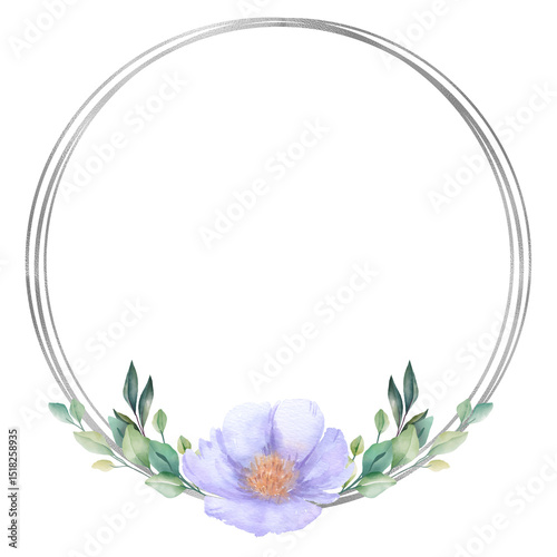 Fototapeta Naklejka Na Ścianę i Meble -  Watercolor Floral Frame: An elegant watercolor floral frame, featuring a delicate arrangement of lavender flower and green leaves, perfect for adding a touch of beauty to any design. 
