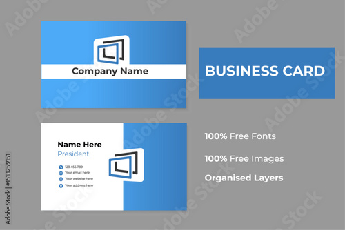 MODERN doubled sided 3.5 inches and 2 inches business card templates white and blue color, with clean , professional minimalist looks, visiting card with editable vector geometric design and layout.