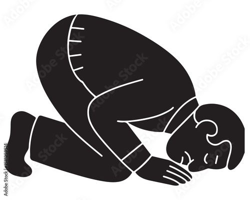 Silhouette of a man kneeling in sujood position with forehead touching the ground, islamic silhouette