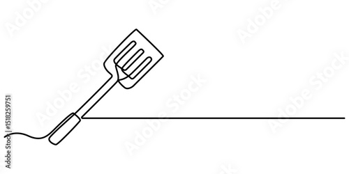 Continuous line drawing of spatula. Single line of spatula illustration, Continuous one line kitchen spatula vector illustration, Continuous Line Drawing Of Spatula. One Line Of Spatula. 