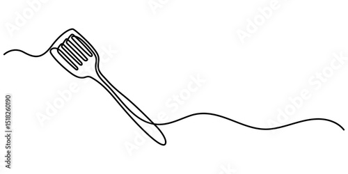 Continuous line drawing of spatula. Single line of spatula illustration, Continuous one line kitchen spatula vector illustration, Continuous Line Drawing Of Spatula. One Line Of Spatula. 