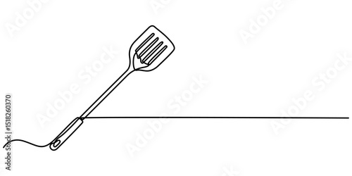 Continuous line drawing of spatula. Single line of spatula illustration, Continuous one line kitchen spatula vector illustration, Continuous Line Drawing Of Spatula. One Line Of Spatula. 
