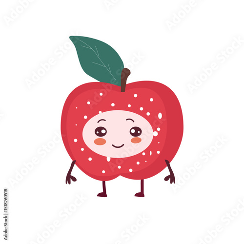 Cartoon Apple cartoon character,Cute Apple red fruit ,Funny mascot of Apple with happy face vector illustration isolated on transparent background