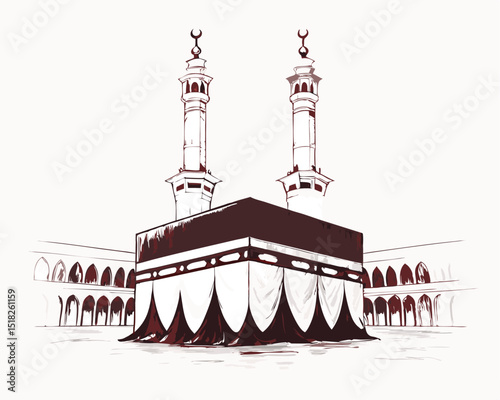 kaaba in mecca saudi arabia hand drawn vector