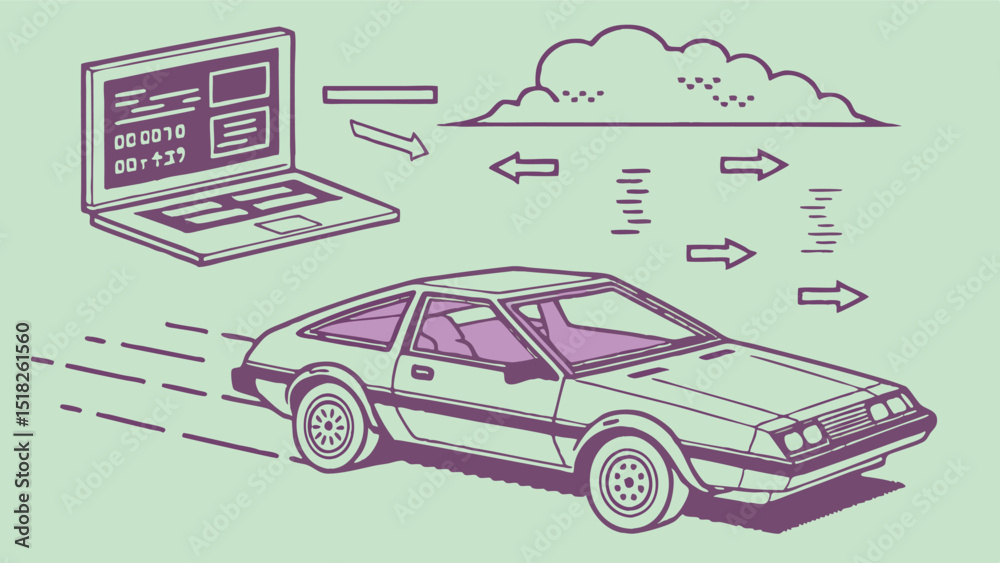Naklejka premium Retro Pixelated AI Data Flow Illustration