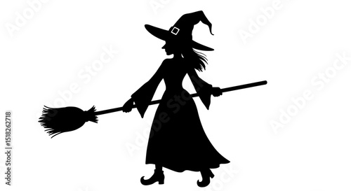 Witch Silhouette with Broomstick