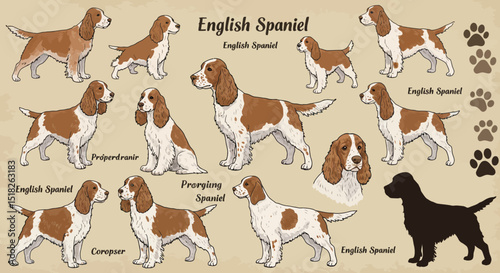 Collection of English Springer Spaniels in Various Poses