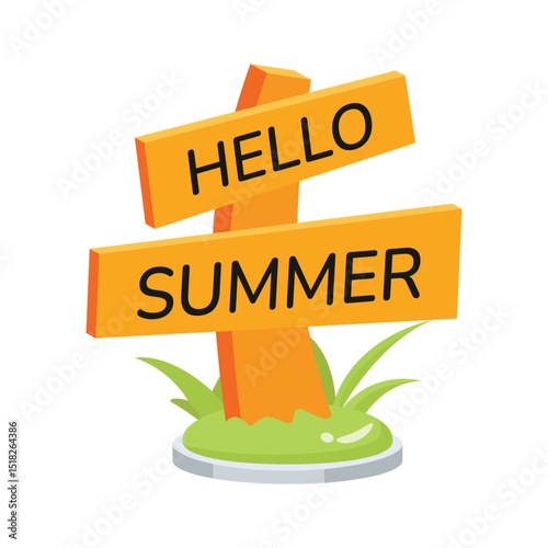 A captivating 2d style icon saying hello summer board