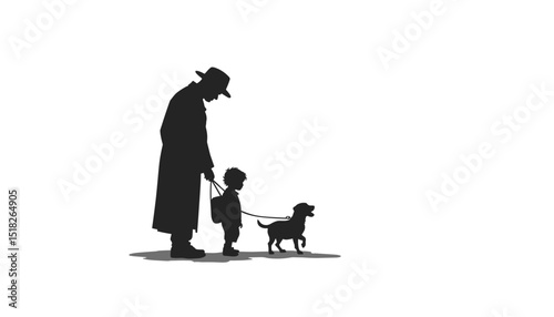 Stranger offering a puppy to a child, vector illustration on transparent background 
